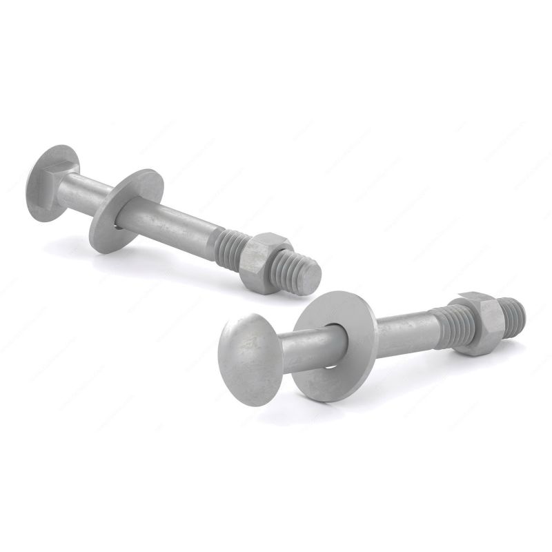 Reliable CBHDG3810B Carriage Bolt, 3/8-16 Thread, Coarse Thread, 10 in OAL, Galvanized Steel, A Grade, 2/BAG