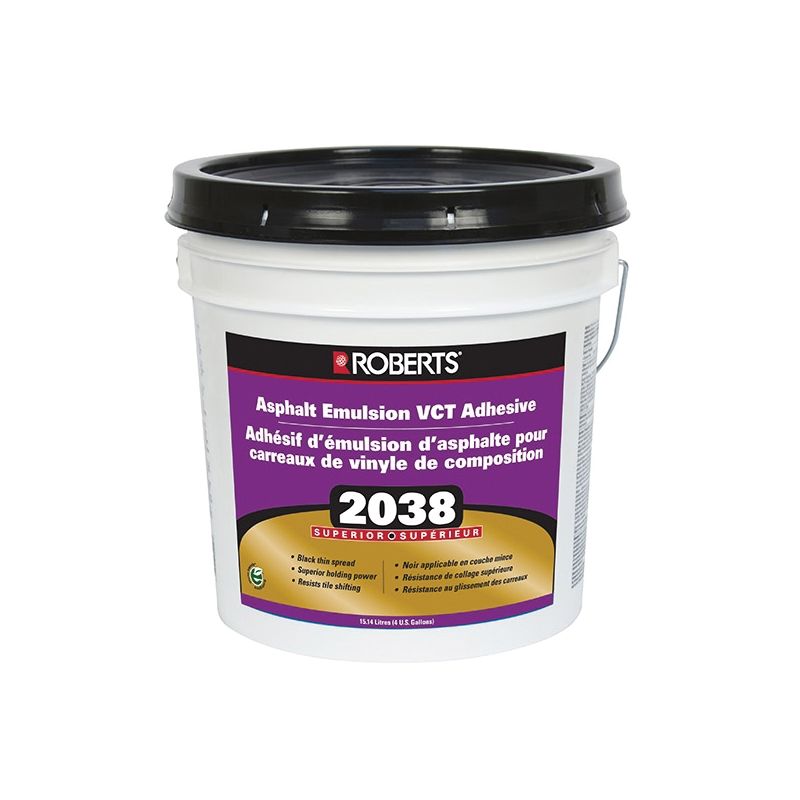 ROBERTS 2038RB015 Asphalt Emulsion Adhesive, Black, 4 gal Pail Black