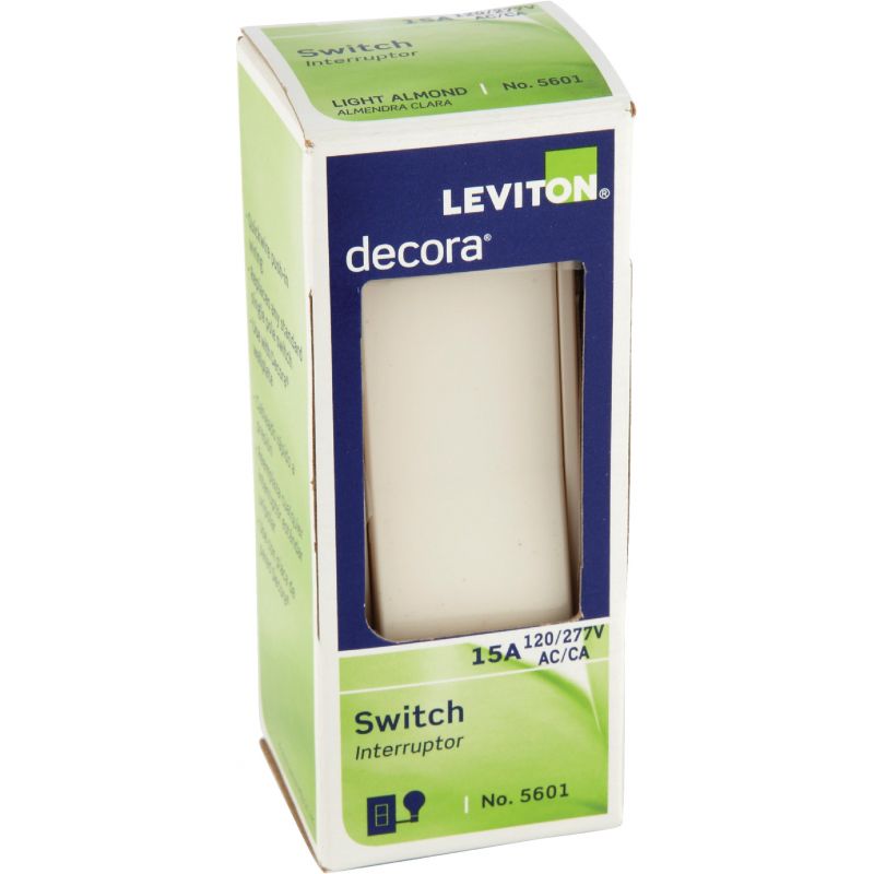 Leviton Decora Rocker Single Pole Switch Light Almond, 15