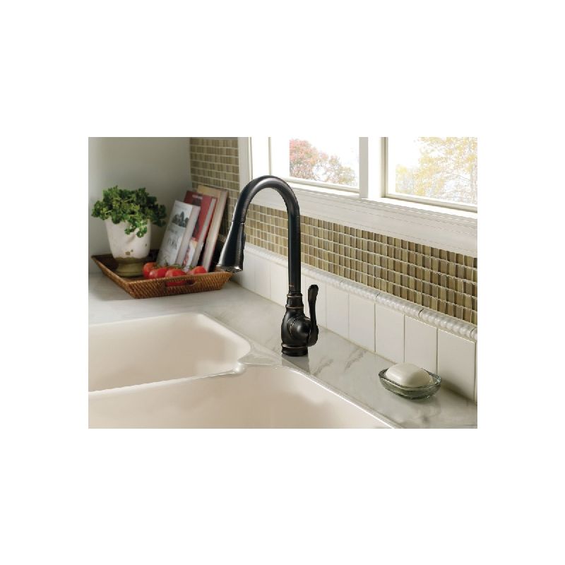 Moen Anabelle Series CA87003BRB Pull-Down Faucet, 1.5 gpm, 1-Faucet Handle, Metal, Mediterranean Bronze, Lever Handle