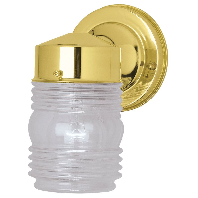 Home Impressions Incandescent Jelly Jar Outdoor Wall Light Fixture 3-1/2&quot; W X 6&quot; H X 6&quot; D, Polished Brass