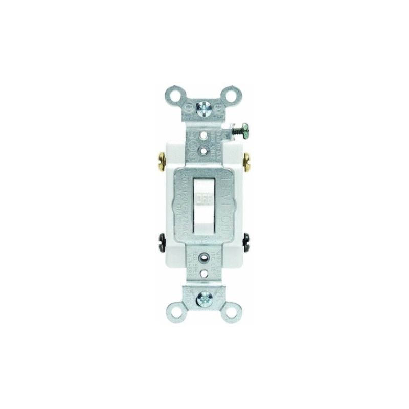 Leviton S08-CS220-2WS Toggle Switch, 20 A, 120/277 V, Screw, Side Wired Terminal, Thermoplastic Housing Material White