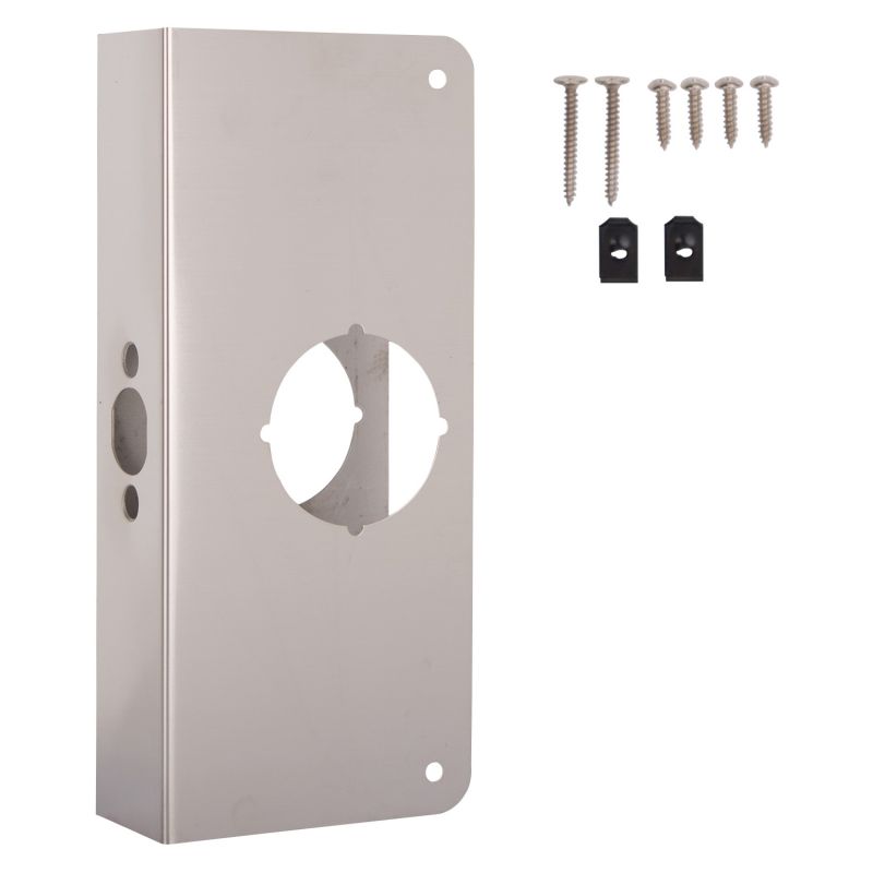 ProSource HSH-050SBN-PS Door Reinforcer, 2-3/8 in Backset, 1-3/4 in Thick Door, Steel, Satin Nickel, 9 in H, 4 in W
