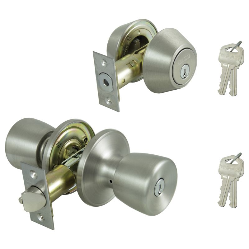 ProSource BS6B1-PS Deadbolt and Entry Lockset, Turnbutton Lock, Knob Handle, Tulip Design, Stainless Steel, 3 Grade