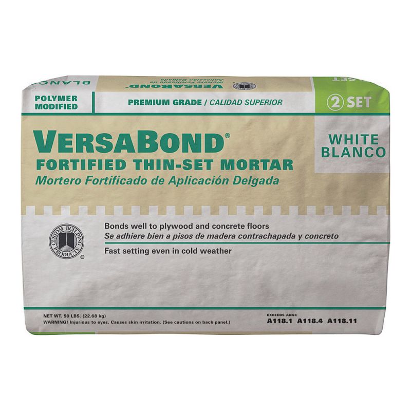 Custom VersaBond Flex Series MTSW50 Thin-Set Mortar, White, Powder, 50 lb, Bag White