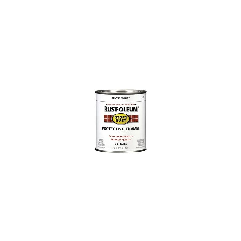 Rust-Oleum Stops Rust 7792504 Enamel Paint, Oil, Gloss, White, 1 qt, Can, 50 to 90 sq-ft/qt Coverage Area White