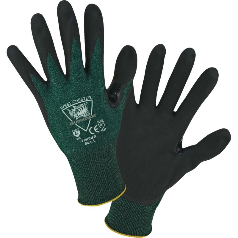West Chester Protective Gear Barracuda 18-Gauge Nitrile Coated Glove L, Green &amp; Black