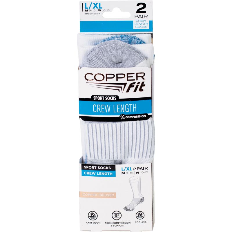 Copper Fit Crew Compression Sock L/XL, White, Crew