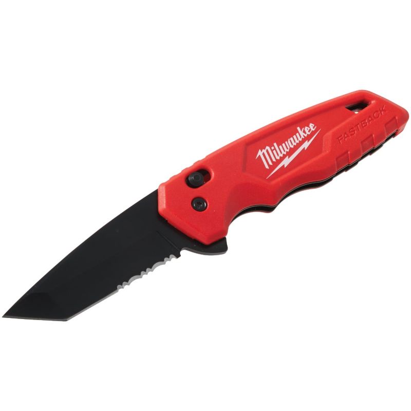 Milwaukee FASTBACK Serrated Folding Knife Red, 3-1/4 In.
