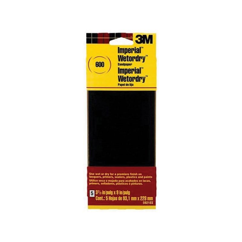 3M 5921-18-CC Sandpaper, 9 in L, 3.66 in W, Extra Fine, 600 Grit, Silicon Carbide Abrasive, Paper Backing