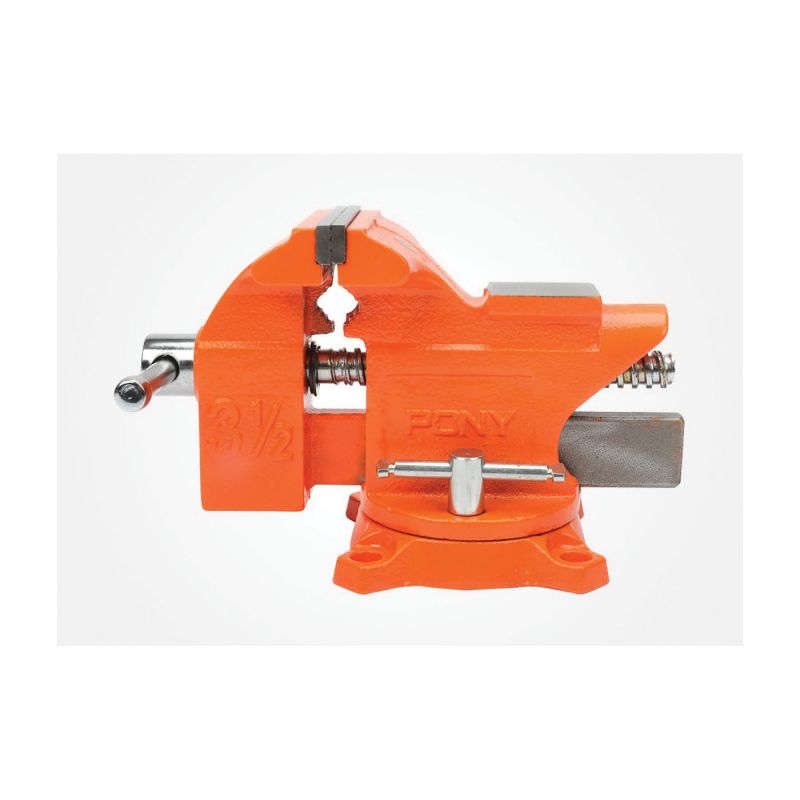 Pony 24545 Bench Vise, 3 in Jaw Opening, 4-1/2 in W Jaw, 2-5/8 in D Throat, Cast Iron, Pipe Jaw Orange