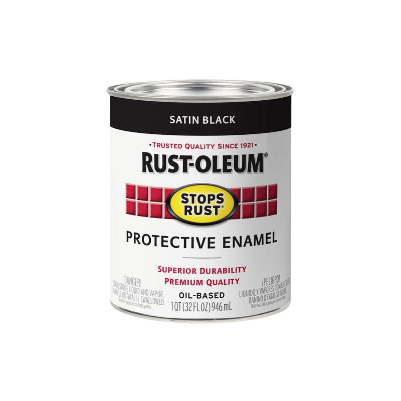 Rust-Oleum 353589 Rust Preventative Paint, Oil, Satin, Black, 1 qt, 80 to 175 sq-ft Coverage Area Black
