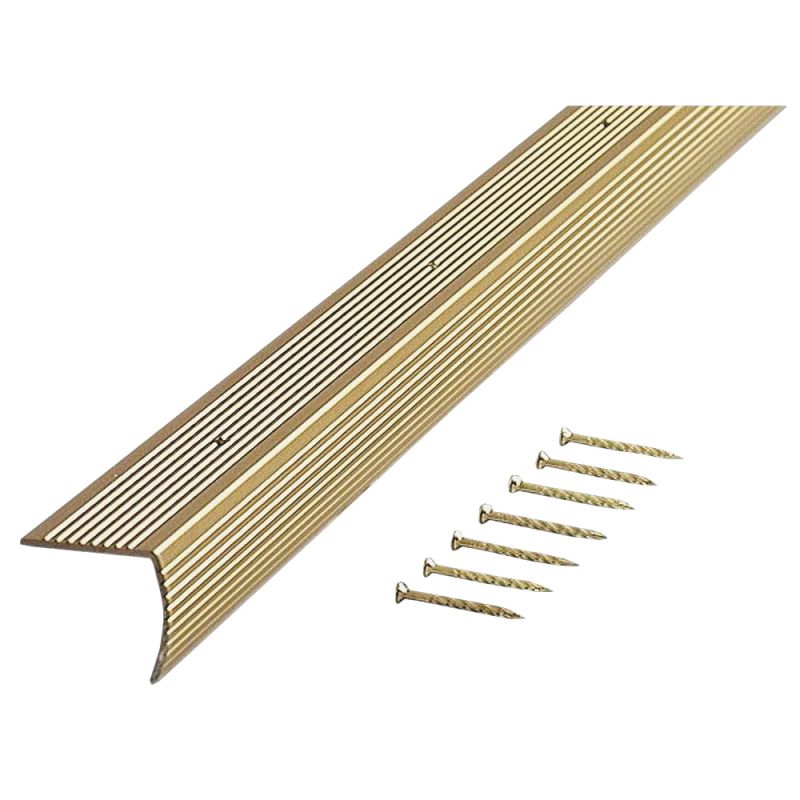 M-D 79020 Stair Edging, 36 in L, 1.28 in W, Aluminum, Satin Brass