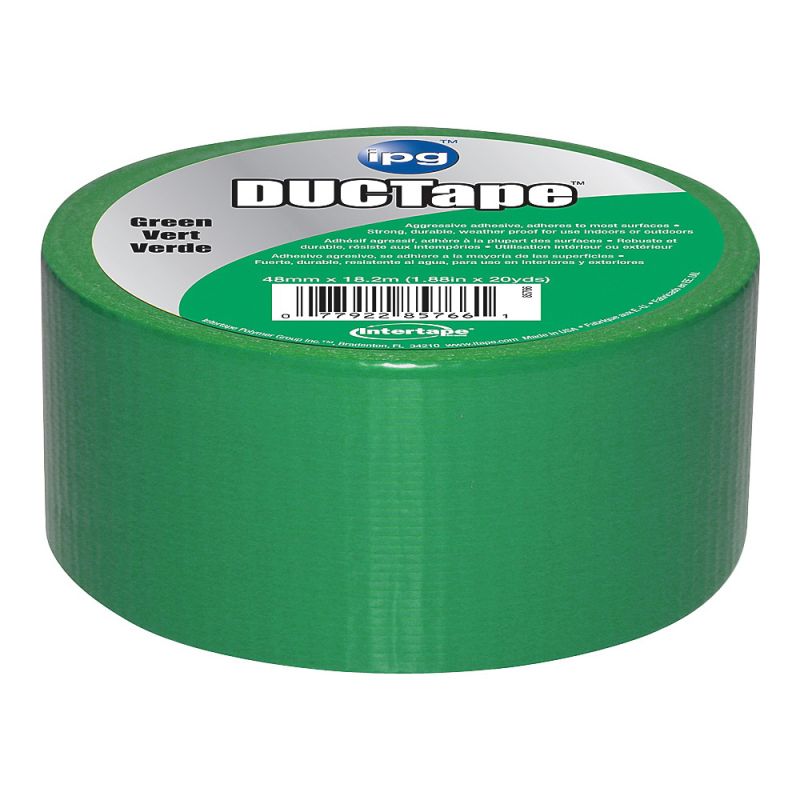 IPG 6720GRN Duct Tape, 20 yd L, 1.88 in W, Polyethylene-Coated Cloth Backing, Green Green