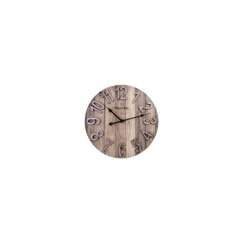 Westclox 38070 Clock, Round, Brown Frame, Wood Clock Face, Analog