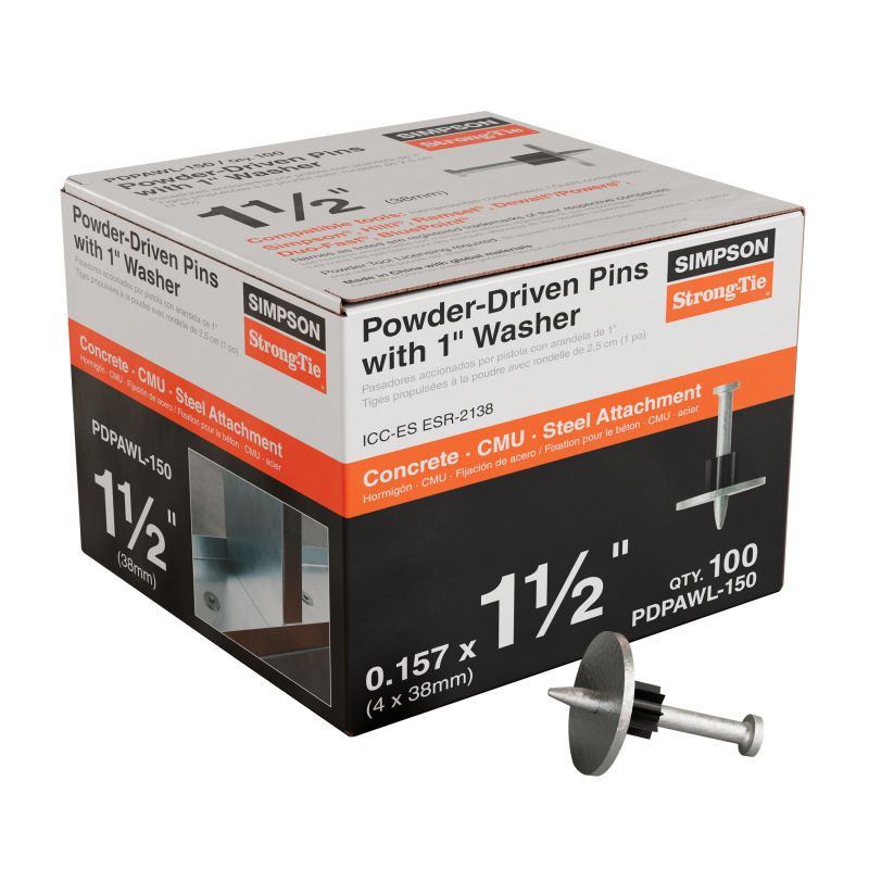 Simpson Strong-Tie PDPAWL PDPAWL-150 Drive Pin, 0.157 in Dia Shank, 1-1/2 in L, Steel, Galvanized/Zinc
