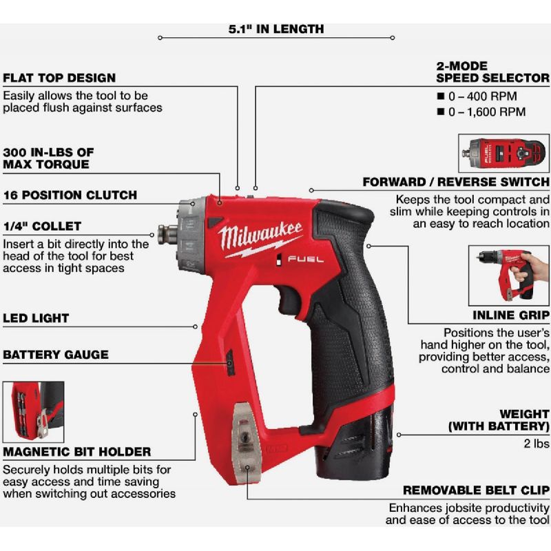 Milwaukee M12 FUEL Lithium-Ion Brushless Cordless Drill/Driver Kit w/Attachments