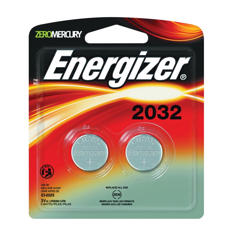 Energizer 2032BP-2 Coin Cell Battery, 3 V Battery, 235 mAh, CR2032 Battery, Lithium, Manganese Dioxide