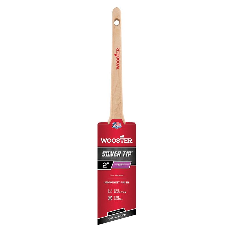 Wooster 5224-2 Paint Brush, 2 in W, 2-7/16 in L Bristle, Polyester Bristle, Sash Handle Silver/White