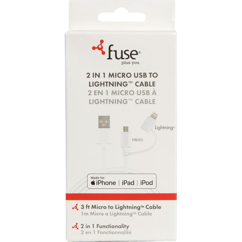 Fuse 2-In-1 Micro USB Charging &amp; Sync Cable White