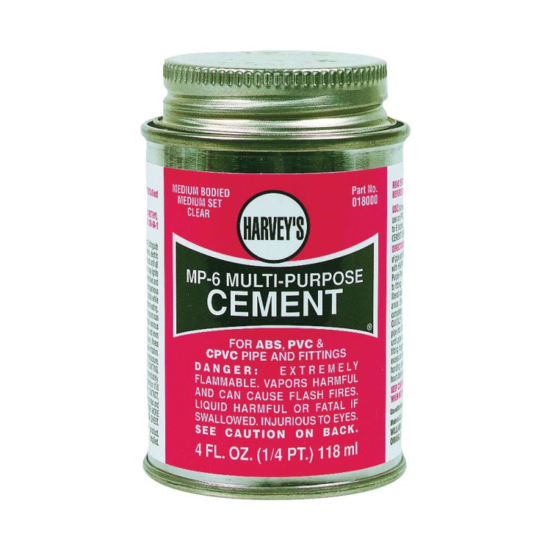 Harvey 18010-24 Solvent Cement, 8 oz Can, Liquid, Milky Clear Milky Clear