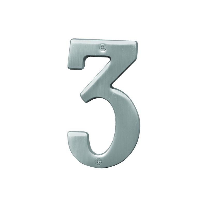 Hy-Ko Prestige Series BR-51SN/3 House Number, Character: 3, 5 in H Character, Nickel Character, Brass (Pack of 3)