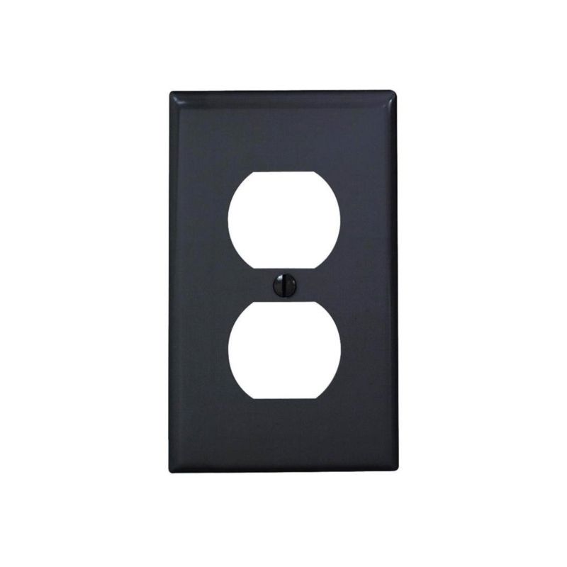 Leviton 80703-E Receptacle Wallplate, 4-1/2 in L, 2-3/4 in W, 1 -Gang, Thermoplastic Nylon, Black, Smooth Black