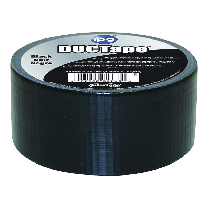 IPG 6720BLK Duct Tape, 20 yd L, 1.88 in W, Polyethylene-Coated Cloth Backing, Black Black