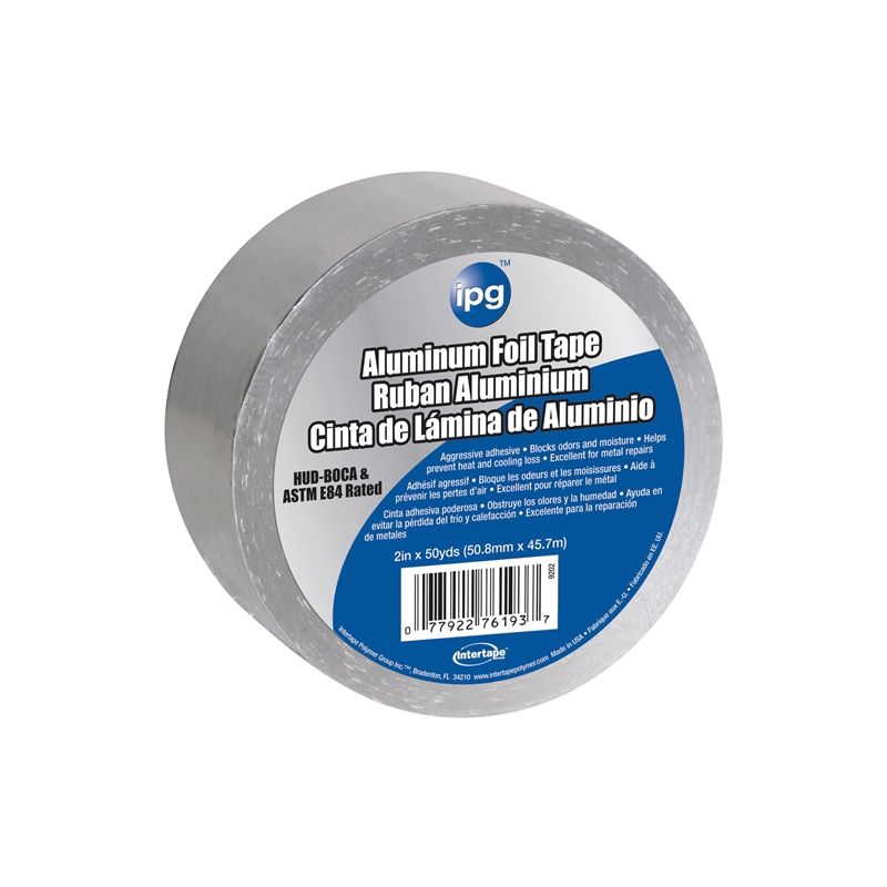 IPG 9202-B Foil Tape with Liner, 50 yd L, 2 in W, Aluminum Backing