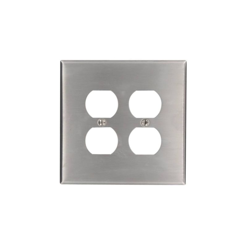 Leviton 84016 Receptacle Wallplate, 4-1/2 in L, 4-9/16 in W, 2 -Gang, 430 Stainless Steel, Silver, Stainless Steel Silver