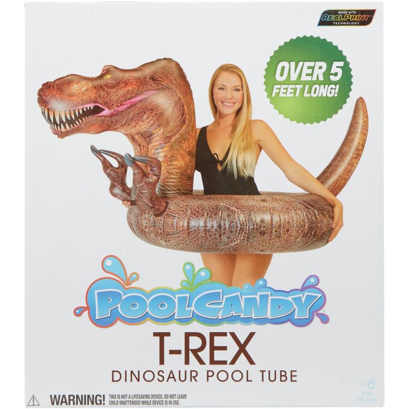 PoolCandy T-Rex Tube Pool Float Brown, Adult