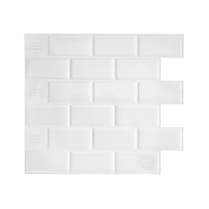 Smart Tiles Mosaik Series SM1020-4 Wall Tile, 10.95 in L Tile, 9.7 in W Tile, Straight Edge, Subway Pattern, White White (Pack of 6)