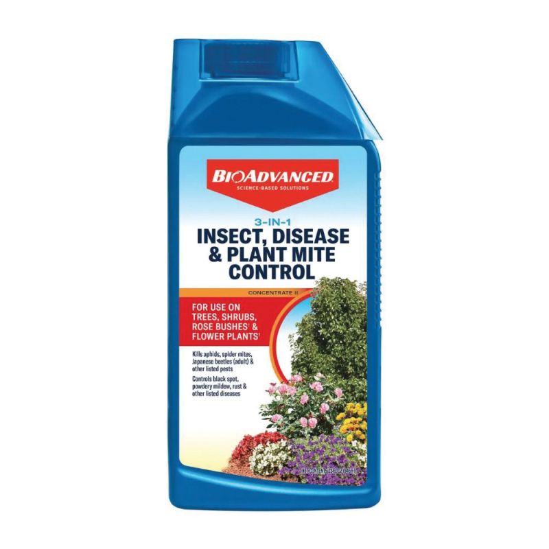 BioAdvanced 3-IN-1 820065B Insect, Disease and Plant Mite Control, Concentrate, Spray Application, 32 oz, Bottle Colorless