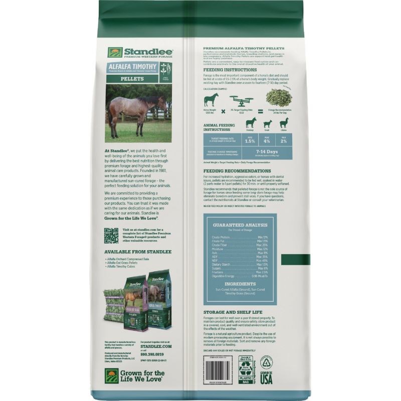 Standlee Premium Western Forage Alfalfa &amp; Timothy Horse Feed Supplement 40 Lb.