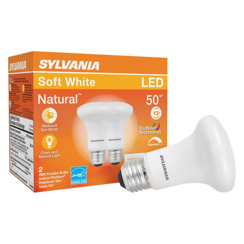 Sylvania 40788 Natural LED Bulb, Spotlight, R20 Lamp, 45 W Equivalent, E26 Lamp Base, Dimmable, Frosted