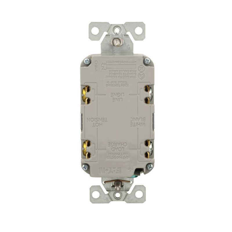 Eaton GF15W-WP GFCI Receptacle, 125 V, 15 A, NEMA: NEMA 5-15R, Back, Side Wiring, White White