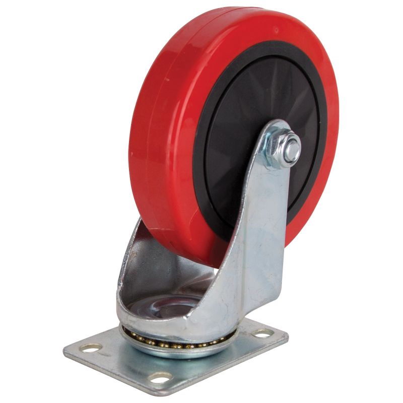 ProSource JC-385-G Swivel Caster, 5 in Dia Wheel, 30 mm W Wheel, PU Wheel, Red, 275 lb, Steel Housing Material Red