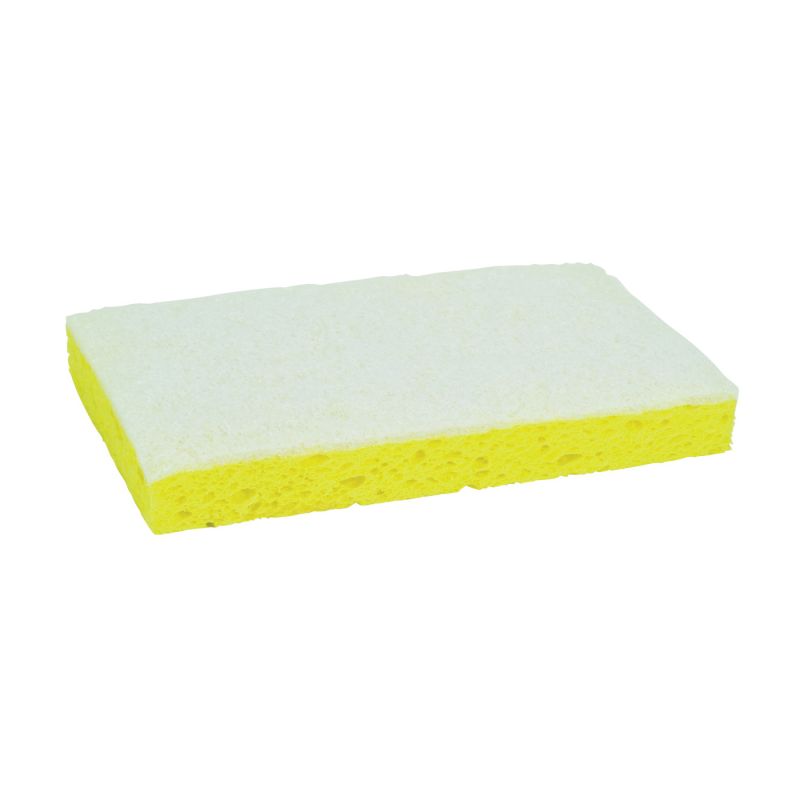Scotch-Brite 63 Scrub Sponge, 6.1 in L, 3.6 in W, 0.7 in Thick, Cellulose/Fiber/Mineral/Resin, White/Yellow White/Yellow