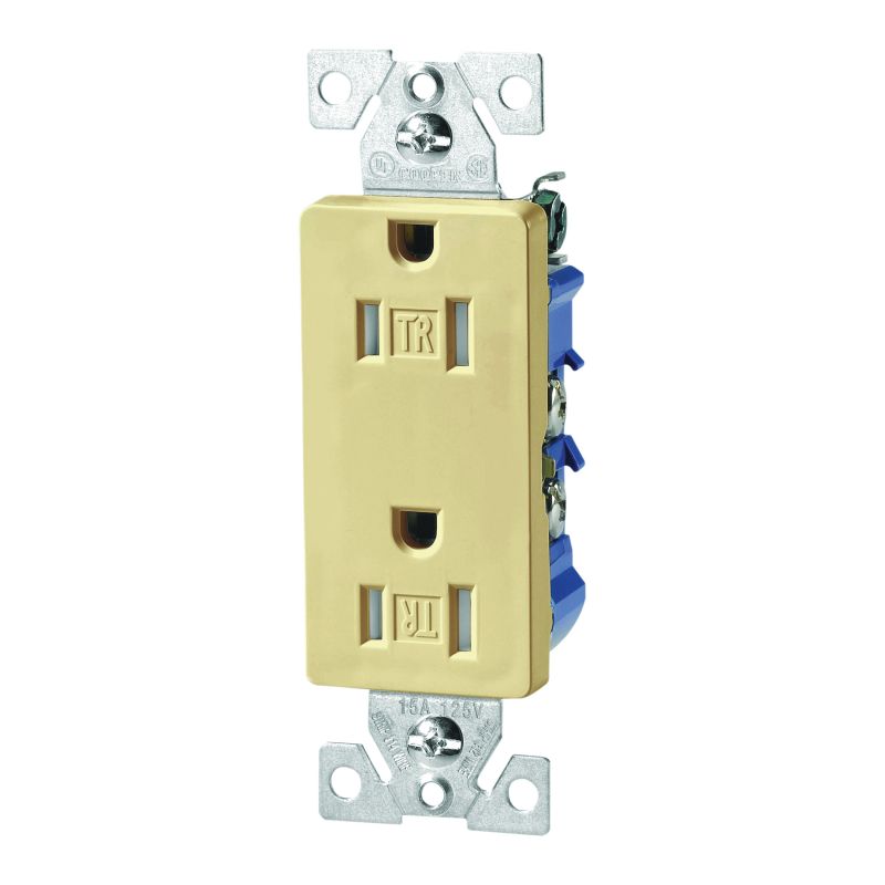 Eaton Wiring Devices TR1307V-BOX Duplex Receptacle, 2 -Pole, 20 A, 125 V, Back, Side Wiring, NEMA: 5-20R, Ivory Ivory