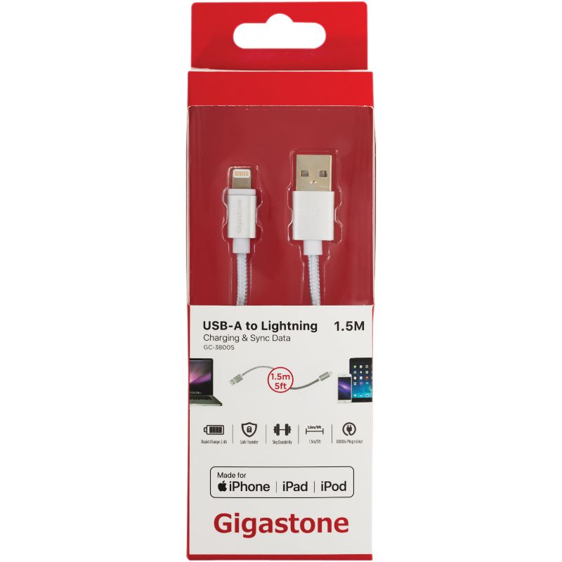 Gigastone 5 Ft. USB to Lightning Charging &amp; Sync Cable White