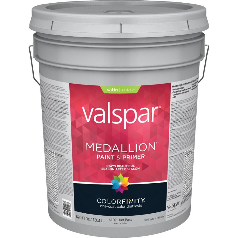 Valspar Medallion 100% Acrylic Paint &amp; Primer Exterior House Paint Tint Base, 5 Gal.