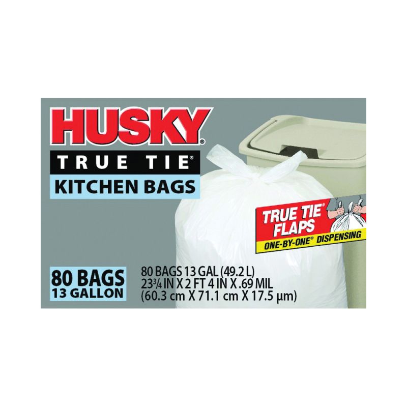 Husky HK13WC080W Kitchen Trash Bag, 13 gal Capacity, Poly, White 13 Gal, White