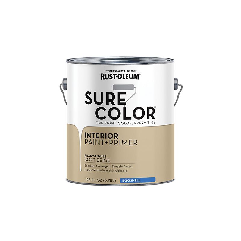 Rust-Oleum Sure Color 380222 Interior Wall Paint, Eggshell, Soft Beige, 1 gal, Can, 400 sq-ft Coverage Area Soft Beige