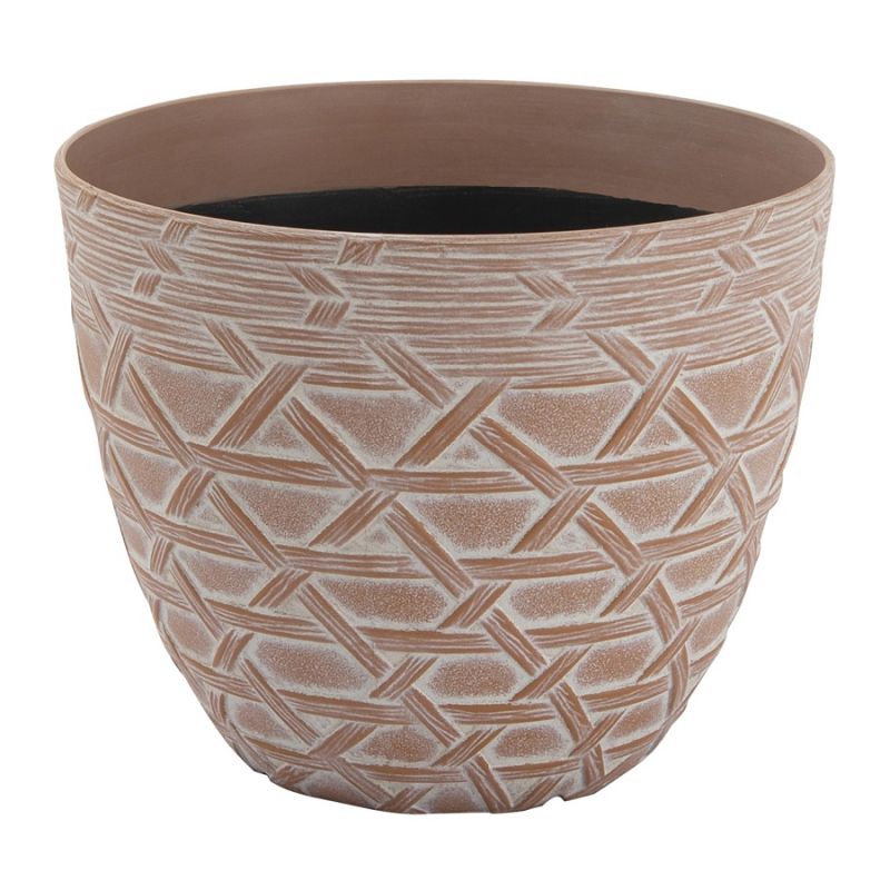 Landscapers Select S19121015-10 Arabesque Planter, 8 in Dia, 6-3/8 in H, Round, High-Density Resin, White Wash 8 In Dia X 6-3/8 In H, 0.088 Cu-ft, White Wash