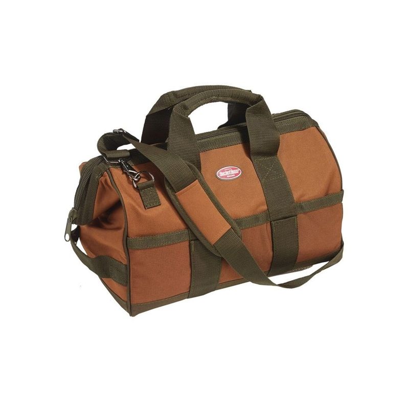 Bucket Boss Original Series 60016 Gatemouth Tool Bag, 16 in W, 9 in D, 12 in H, 16-Pocket, Poly Ripstop Fabric, Brown Brown