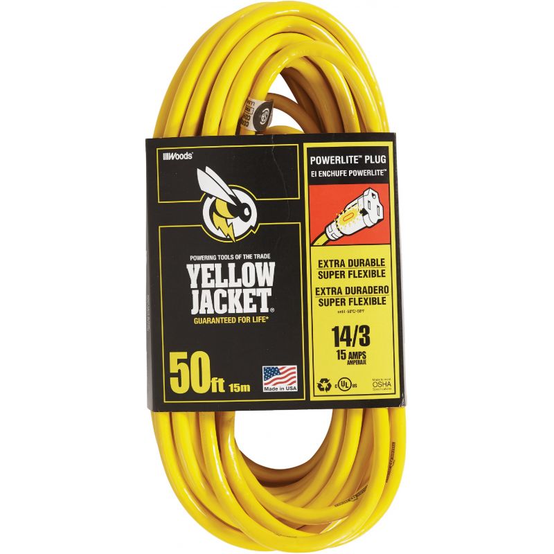 Yellow Jacket 14/3 Extension Cord With PowerLite Plug Yellow, 15