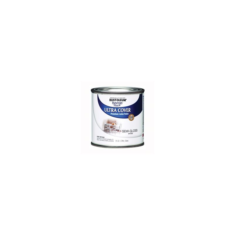 Rust-Oleum 1993730 Enamel Paint, Water, Semi-Gloss, White, 0.5 pt, Can, 120 sq-ft Coverage Area White