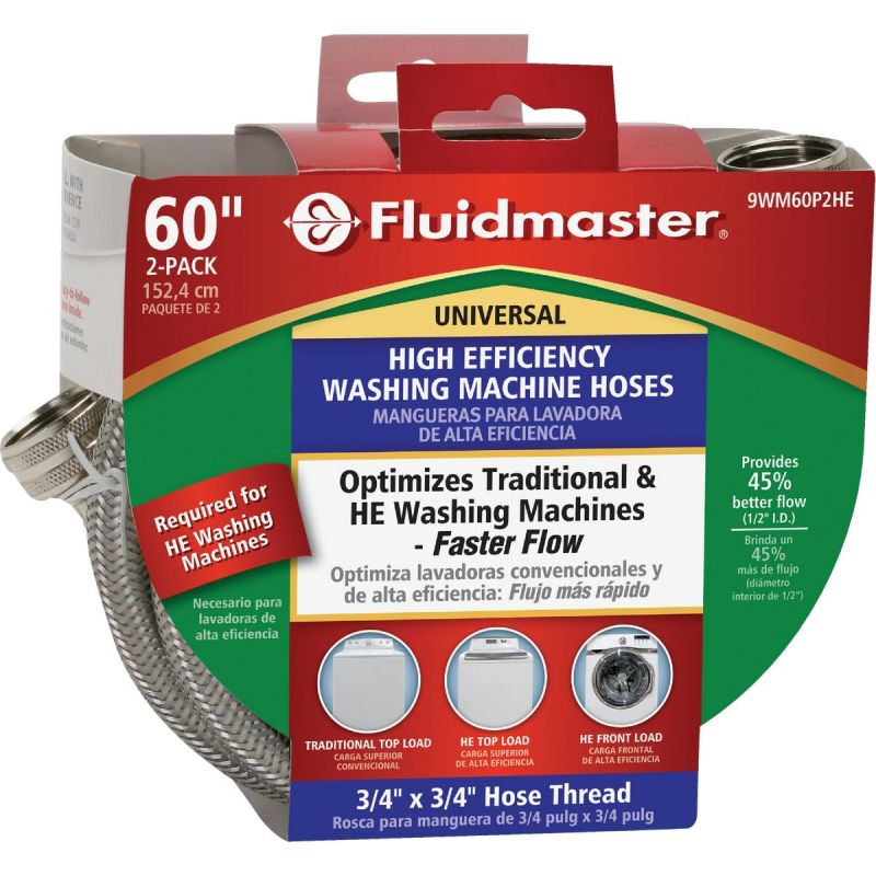 Fluidmaster High Efficiency Washing Machine Hose 3/4 In. X 3/4 In. X 60 In. L