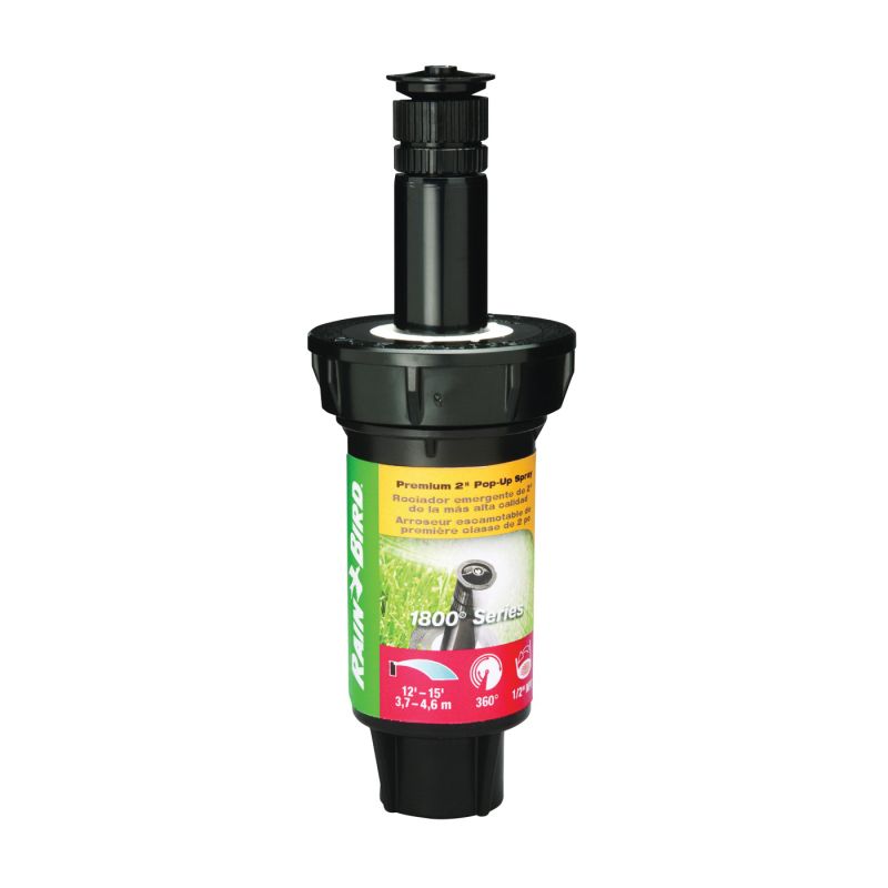 Rain Bird 1802VAN Spray Head Sprinkler, 1/2 in Connection, FNPT, 8 to 15 ft, Plastic Black