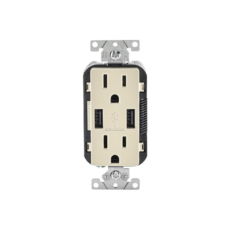 Leviton T5632-0BT USB Charger and Receptacle, 2-USB Port, Light Almond Light Almond